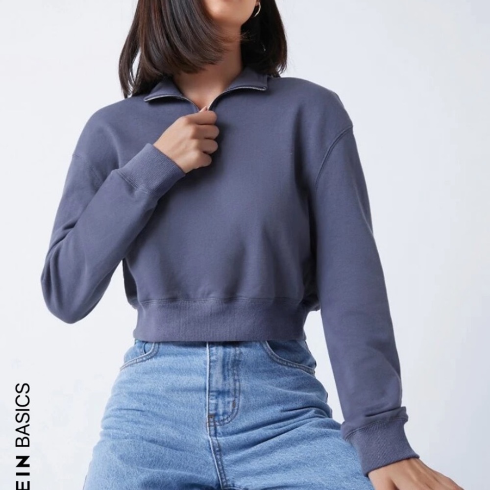 SHEIN Zip Half Placket Solid Sweatshirt
